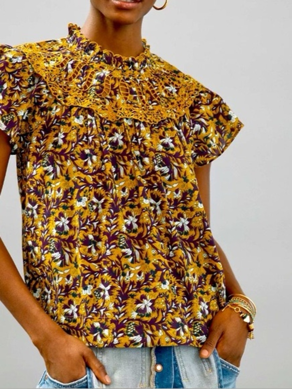 Othilia Federica Ruffled Blouse 1X Anthropologie Plus Floral Lace NWT